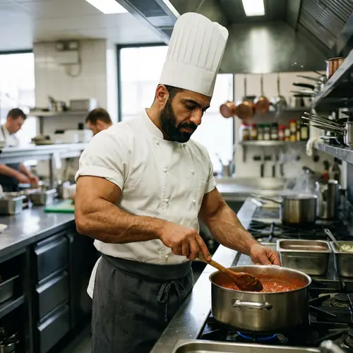 Muscular Middle-Eastern Chef in Traditional Attire
