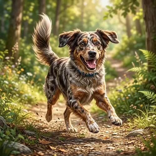 Colorful Medium-Sized Dog in Playful Pose