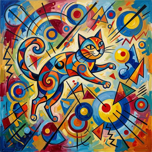 Vibrant Abstract Cat Art Inspired by Kandinsky