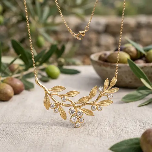 Olive Tree Necklace | Yellow Gold & Diamond Design