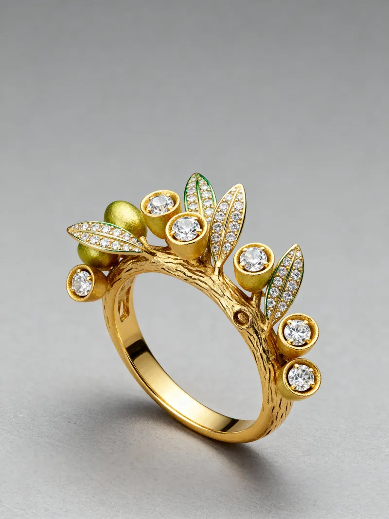 Olive Tree Inspired Gold & Diamond Ring