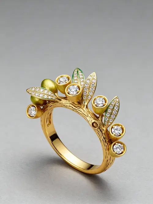 Olive Tree Inspired Gold & Diamond Ring