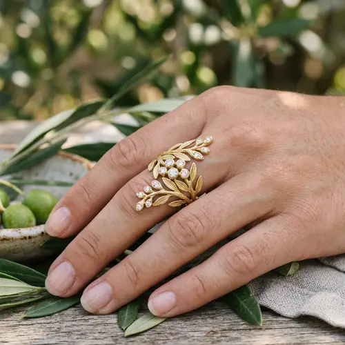 Olive Tree Inspired Gold & Diamond Ring