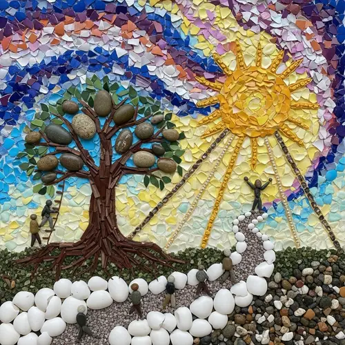 Inspiring Life Mosaic with Egg Shells and Rocks
