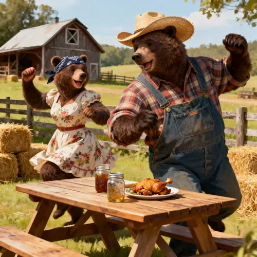 Hill Billy Cartoon Bears Party Scene