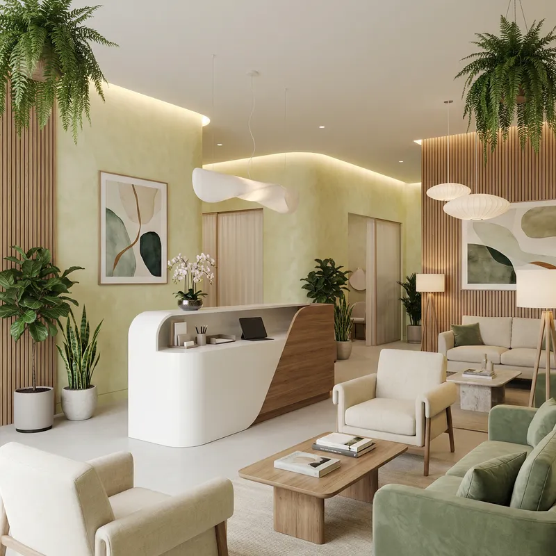 Soothing 3D Clinic Reception Decor