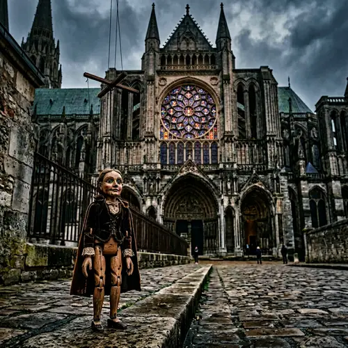 Enchanting Gothic Puppet in Front of Ancient Cathedral