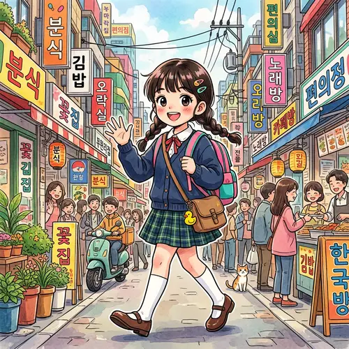 Charming Korean Girl Cartoon in Anime Style | Street View