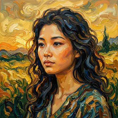 Captivating Asian Portrait Inspired by Van Gogh