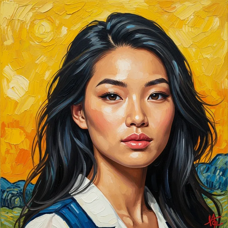 Captivating Asian Portrait Inspired by Van Gogh