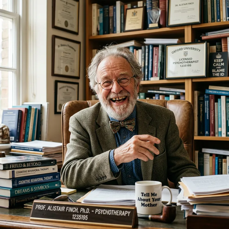 Humorous Realistic Face of Psychotherapy Professor