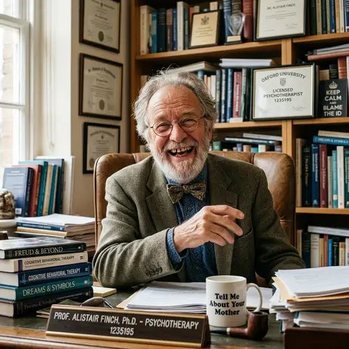 Humorous Realistic Face of Psychotherapy Professor