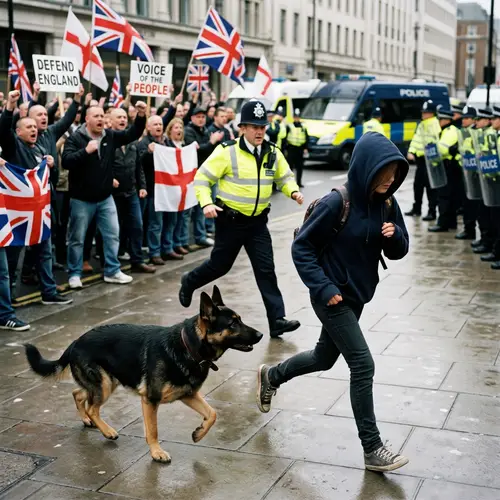Teen Girl and Dog Escape Protest Chaos