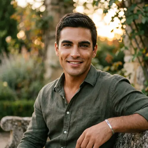 Handsome Male Portrait with Dark Green Eyes