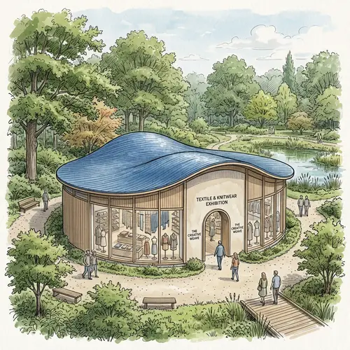 Exhibition Pavilion for Knitwear & Textiles in Calm Shades | Blue Roof