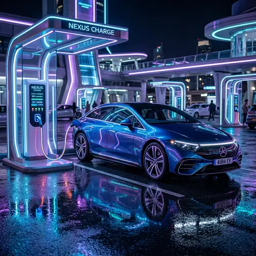 Electric Car Charging Station in Neon Lights