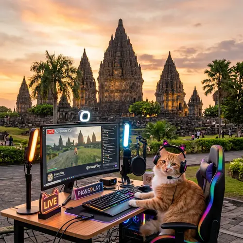 Cat Streamer at Prambanan Temple - Unique Setup