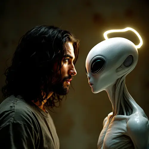 Mysterious Encounter: Human and Alien Beings