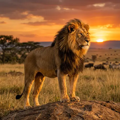 Majestic Lion at Sunset in the Savannah