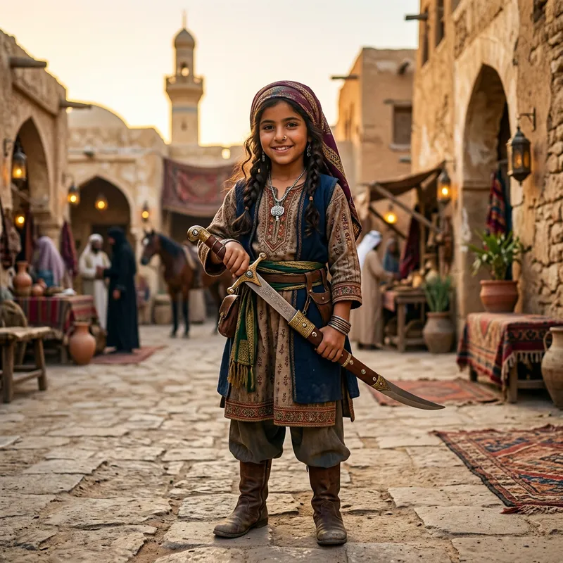 Arab Girl with Sword - Unique Character Portrait