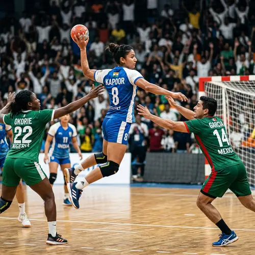 Intense South Asian Female Handball Player in Action
