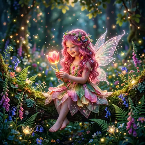 Fairy with Pink Hair Holding a Tulip