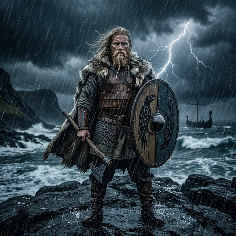Viking Warrior Battling the Storm