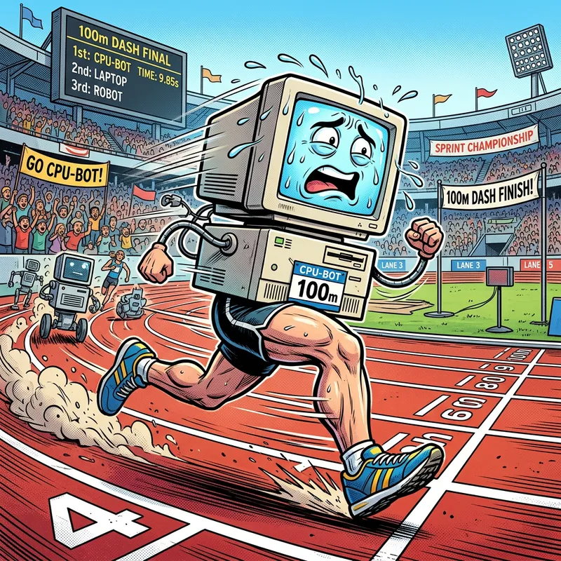 Comic Computer Sprinting in a 100-Meter Dash Comic Computer Sprinting in a 100-Meter Dash