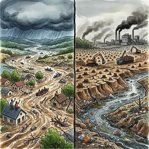 Floods vs Deforestation: Environmental Impact Art