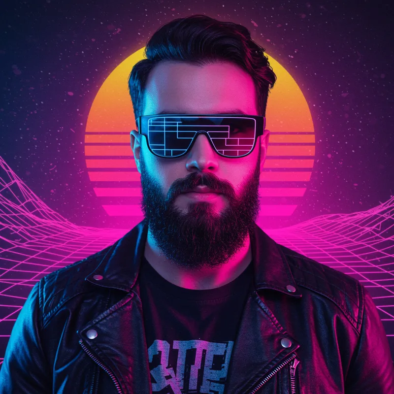 Synthwave Man with Beard and Sunglasses