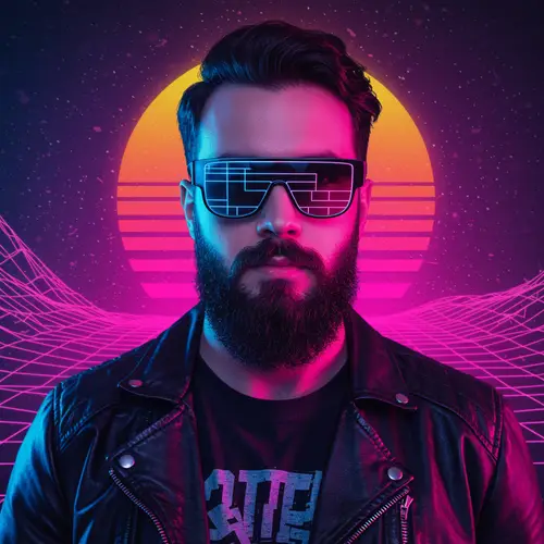 Synthwave Man with Beard and Sunglasses