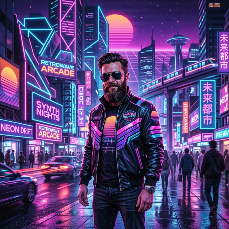 Synthwave Man with Beard and Sunglasses