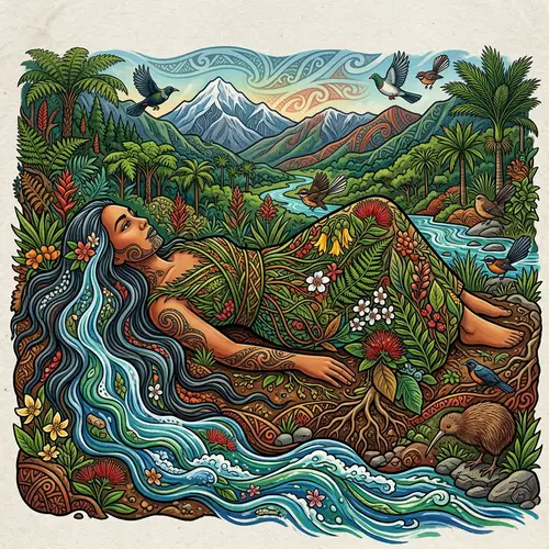 Papatūānuku: Full-Body Illustration of Earth Mother from Māori Mythology