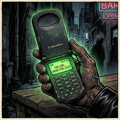 Old Flip Phone with Green Screen on Black Background