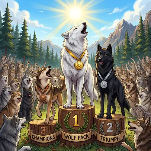 Champion Wolves Illustration | Victory Celebration Artwork