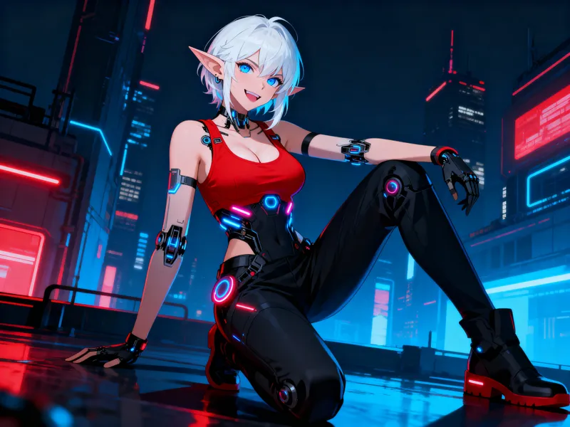 Cyberpunk Elf Woman: Stunning White-Haired Beauty