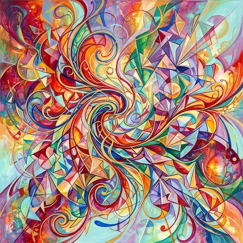 Abstract Design | Colorful Geometric Shapes & Swirling Lines