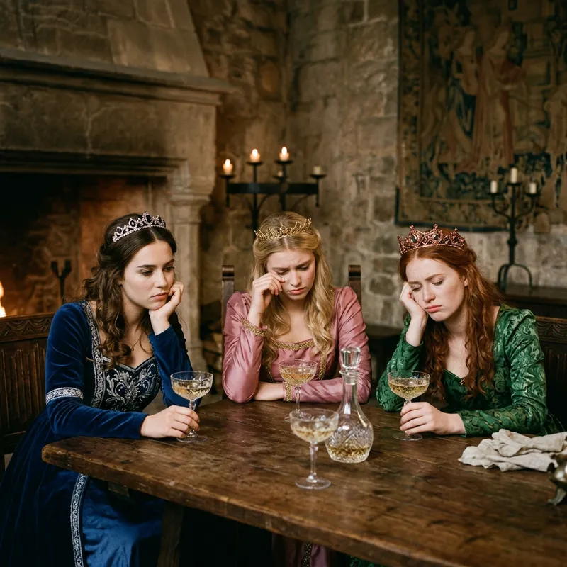 Ariel, Rapunzel, & Cinderella Sad and Drinking Together