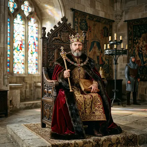 Regal King Bretislav in Rich Medieval Attire