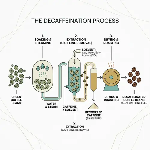 Decaffeination Process - Minimalist Depiction