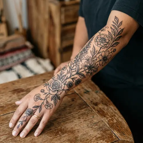 Stunning Floral Tattoo: Rose, Honeysuckle & More