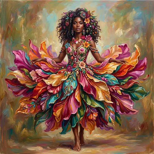Diverse Woman in Blossom Dress - Oil Painting Art