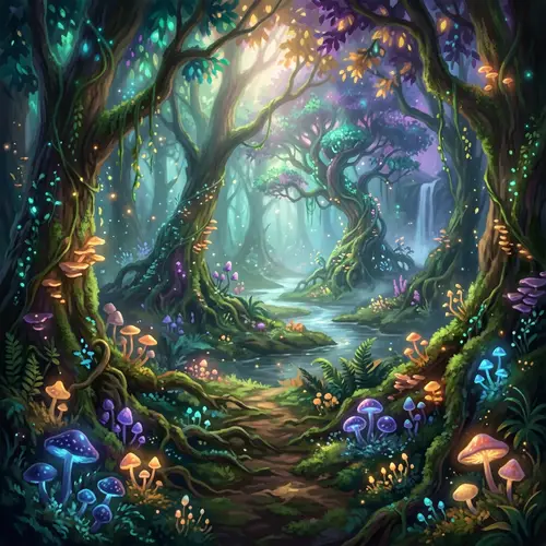 Mystical Forest with Glowing Mushrooms | Fantasy Digital Painting