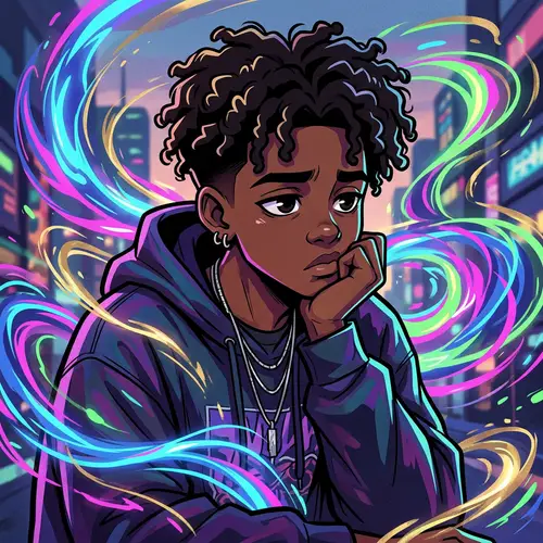 Stylized Black Anime Character Art in Vibrant Colors