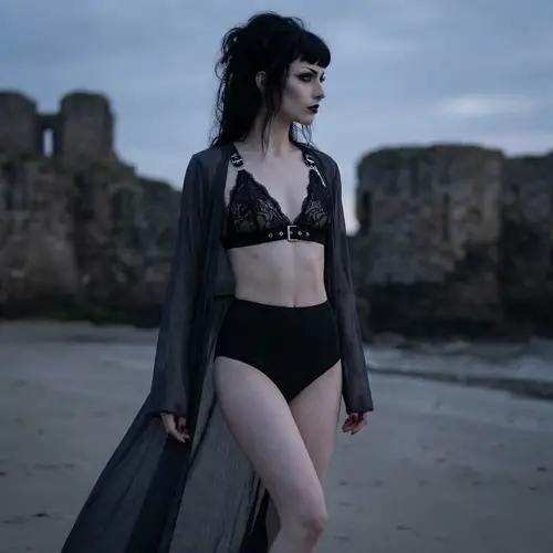 Gothic Style Slim Woman in Bikini