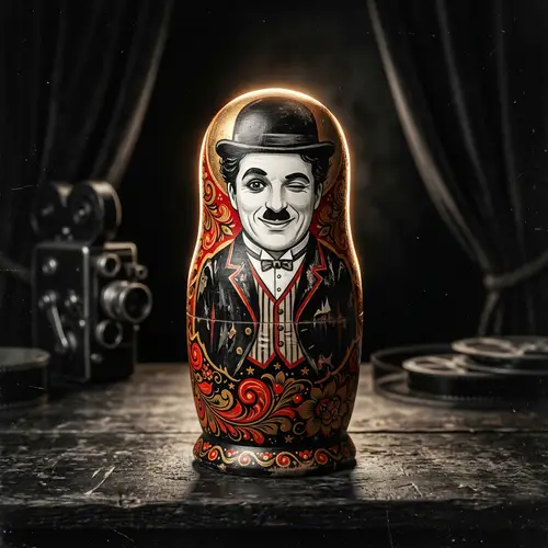 Russian Nesting Doll in Silent Film Style | Black and White Era