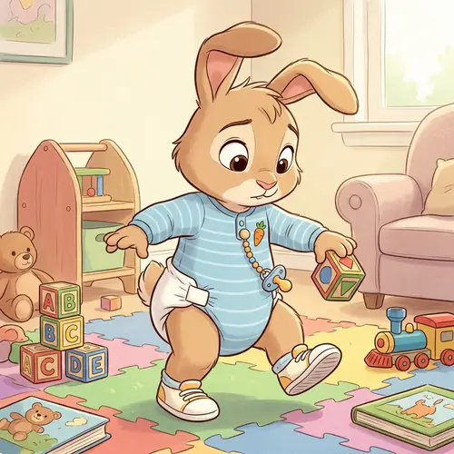 Cute Cartoon Rabbit in Baby Clothes