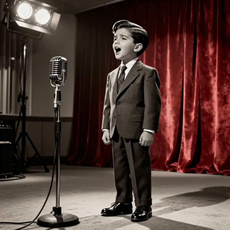 50s Spanish Child Singer Portrait in Vintage Studio
