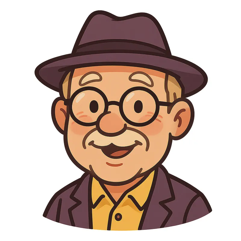 Cheerful Older Man Cartoon Character PNG