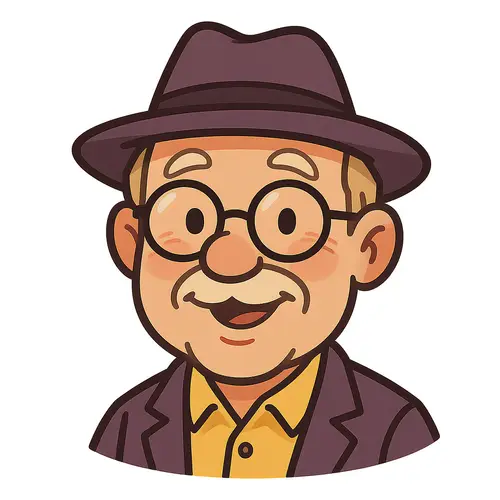 Cheerful Older Man Cartoon Character PNG